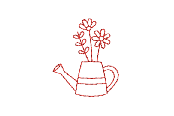 Floral Watering Can Outline Redwork Review